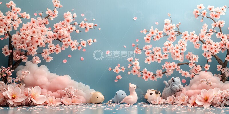 高清大图下载【趣麦麦图】樱桃树云朵动物图1