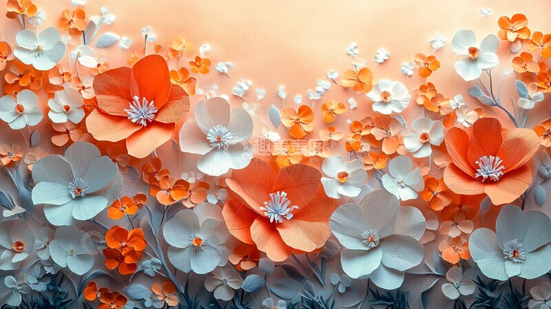 高清大图下载【趣麦麦图】橙白花纹纸背景