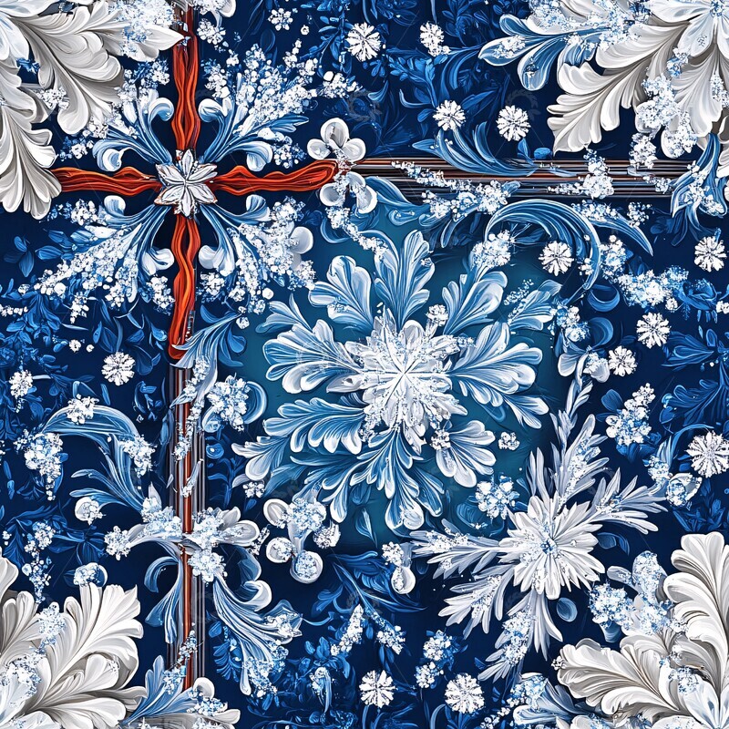 高清大图下载【趣麦麦图】冬季冰晶刺绣图案