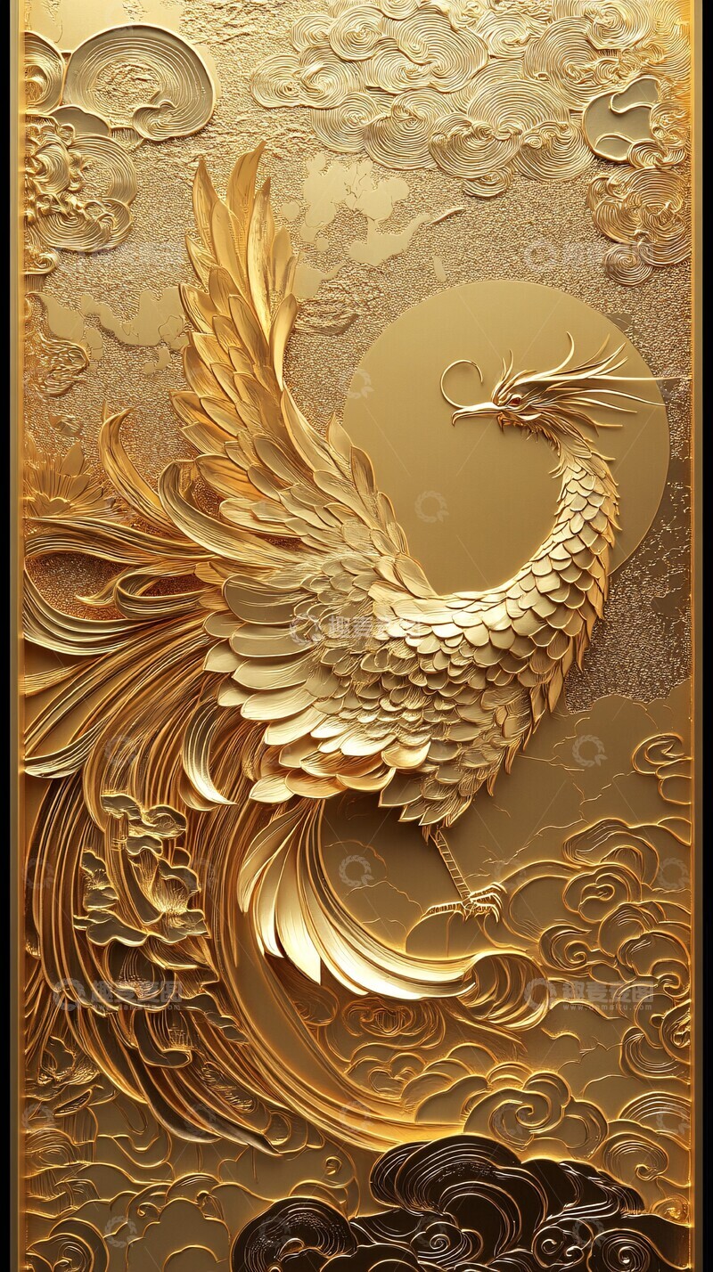 高清大图下载【趣麦麦图】金箔剪纸凤凰图