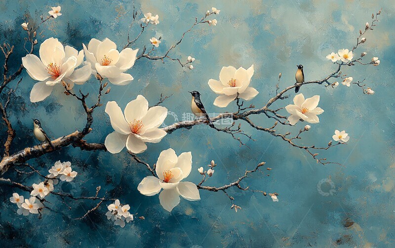 高清大图下载【趣麦麦图】白玉兰小鸟图