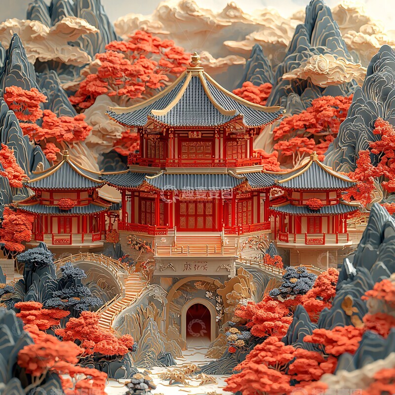 高清大图下载【趣麦麦图】中式园林剪纸1