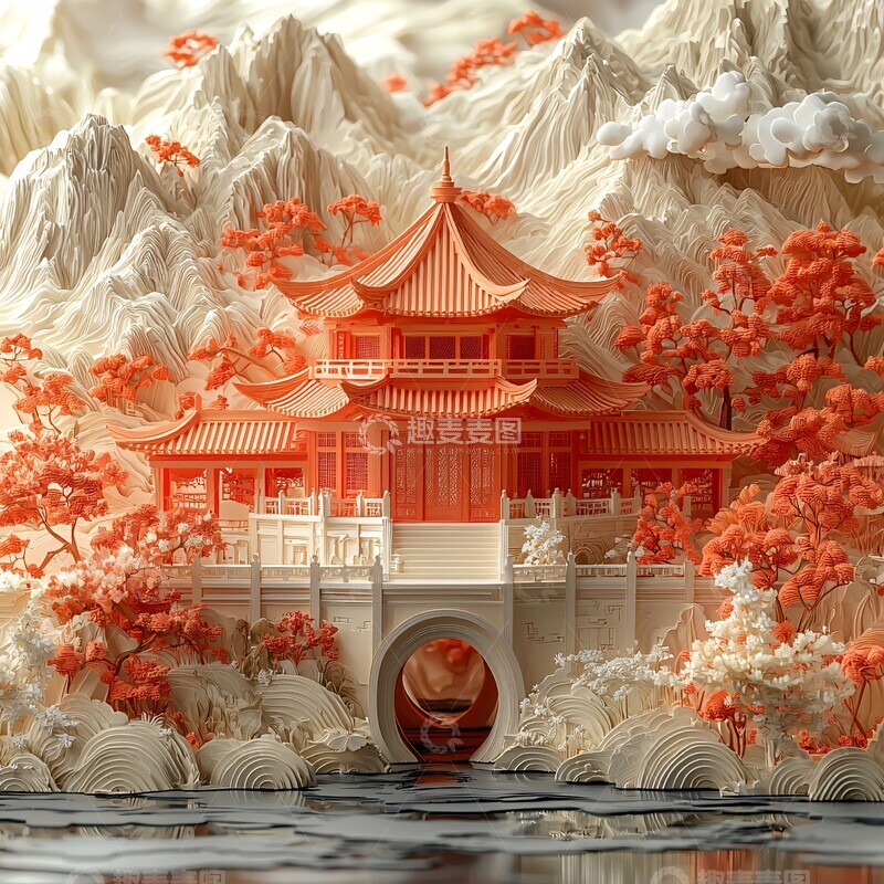 高清大图下载【趣麦麦图】中式园林剪纸2