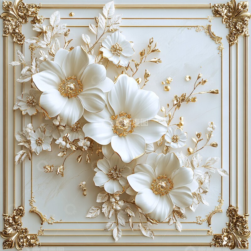 高清大图下载【趣麦麦图】金色花饰派对邀请2