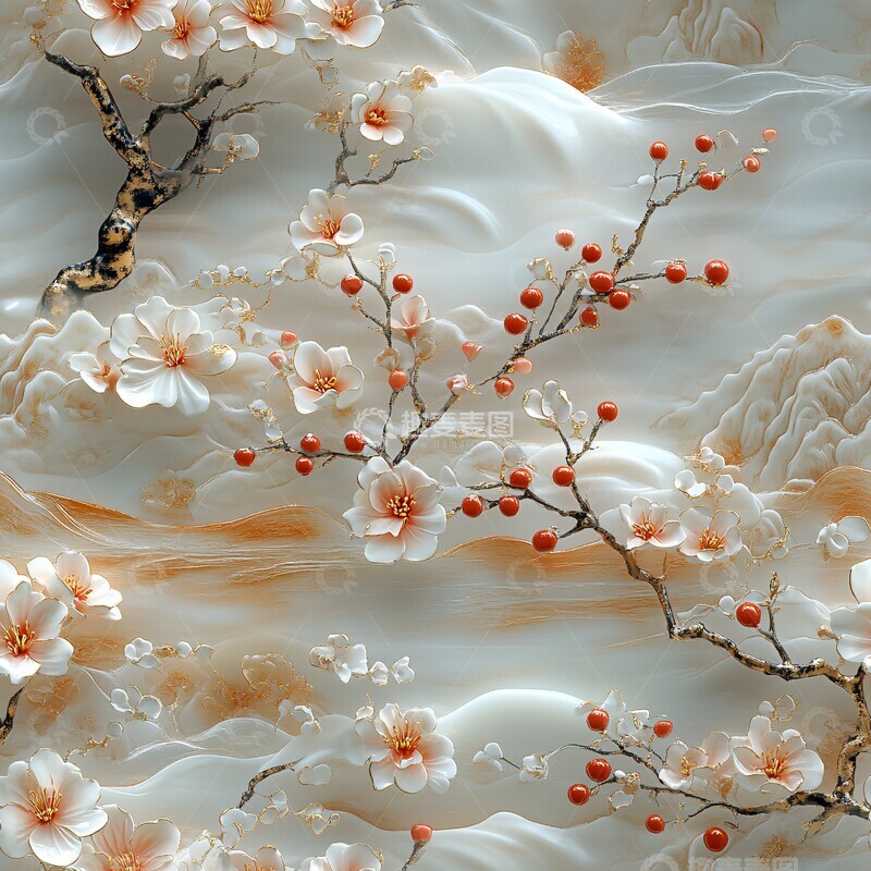 高清大图下载【趣麦麦图】瓷瓶花开水纹图2