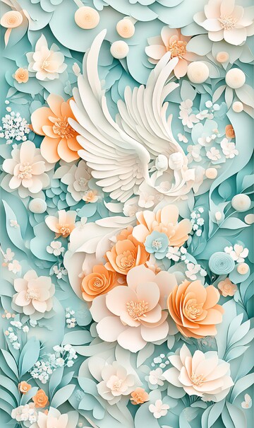 天使与花朵木刻