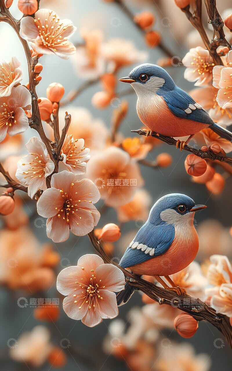 高清大图下载【趣麦麦图】两只喜鹊刺绣