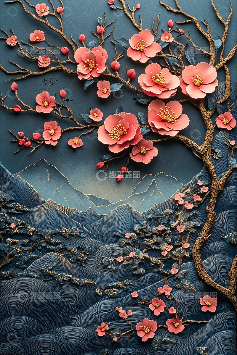 高清大图下载【趣麦麦图】樱花剪纸邀请函3