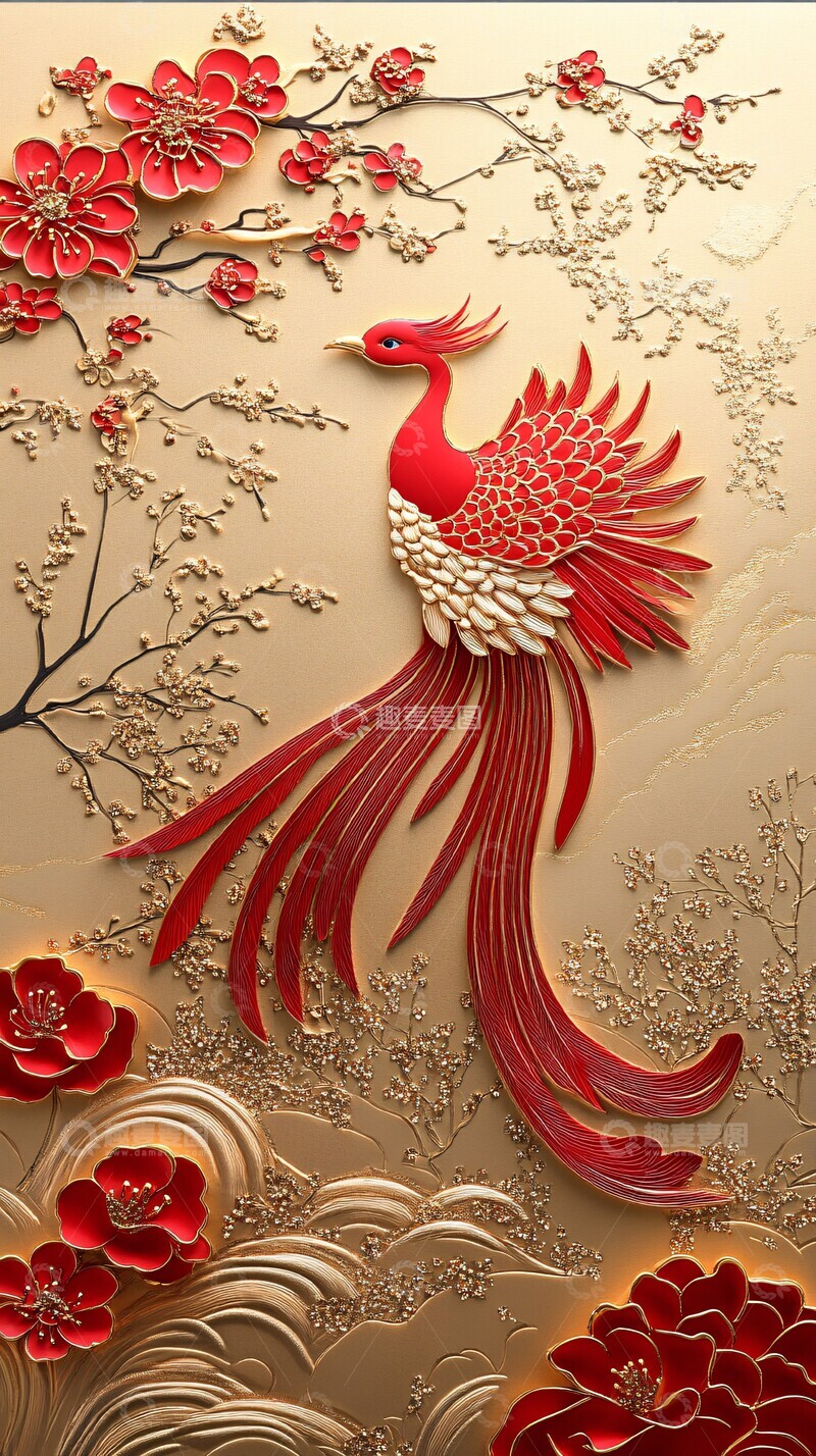 高清大图下载【趣麦麦图】金箔剪纸凤凰图1