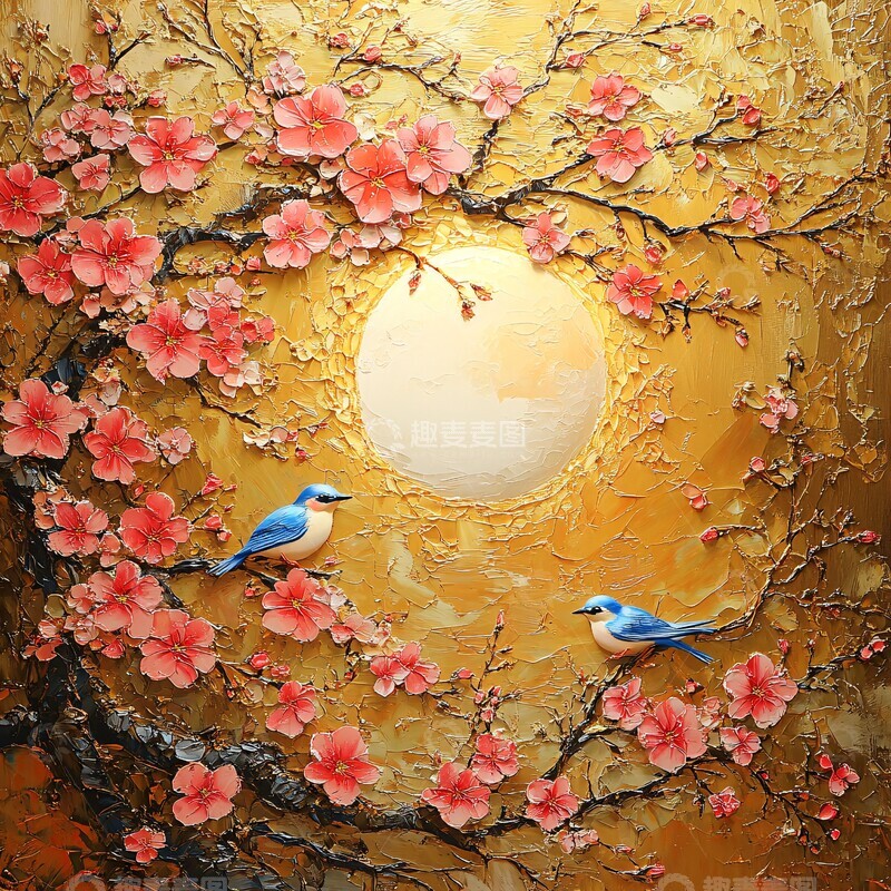 高清大图下载【趣麦麦图】樱花树与蓝鸟3