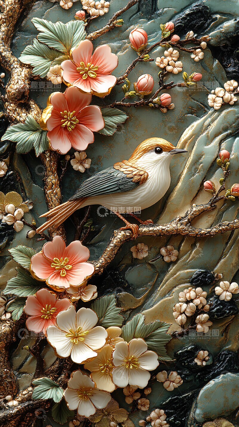 高清大图下载【趣麦麦图】鸟语花香刺绣图
