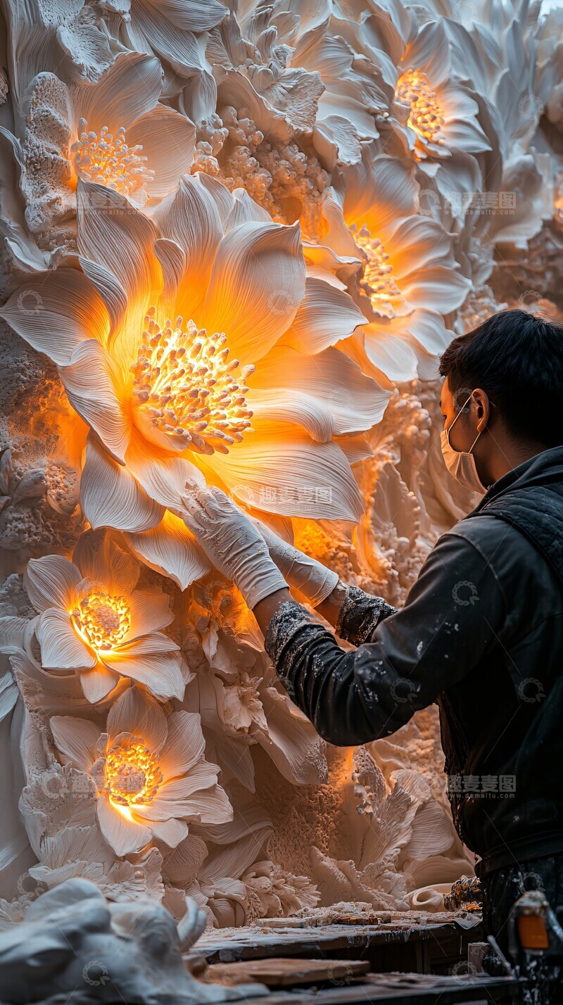 高清大图下载【趣麦麦图】百合花雕塑墙绘