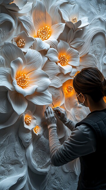 百合花雕塑墙绘3