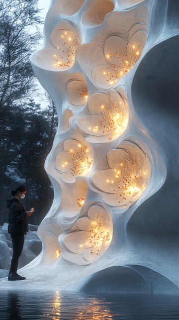 百合花雕塑墙绘1