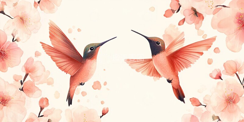 高清大图下载【趣麦麦图】粉红蜂鸟花卉图案3