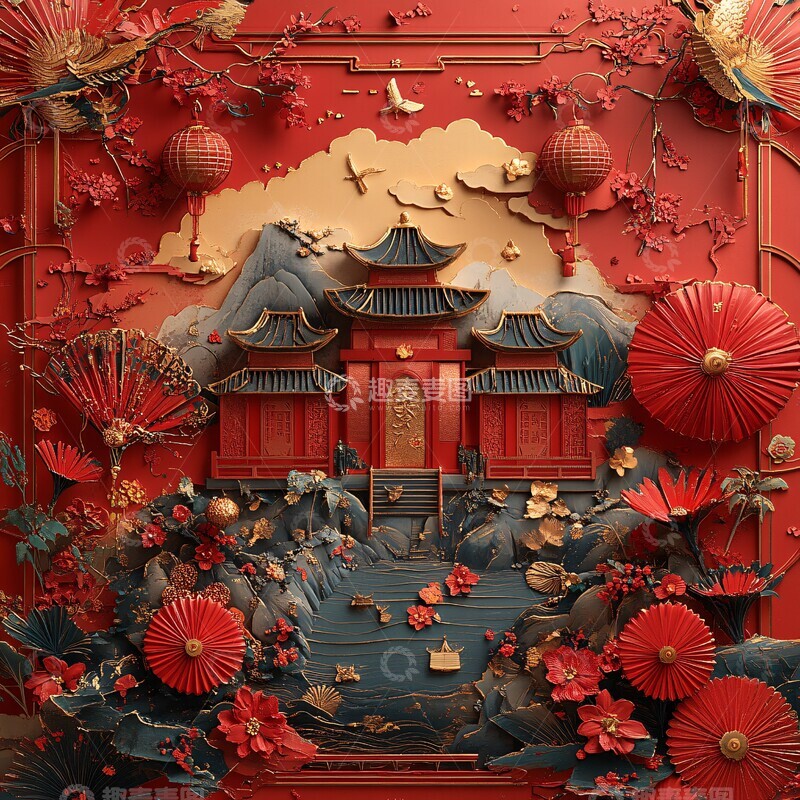 高清大图下载【趣麦麦图】红色年味装饰图案