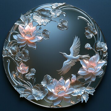 银刻莲花白鸟镜