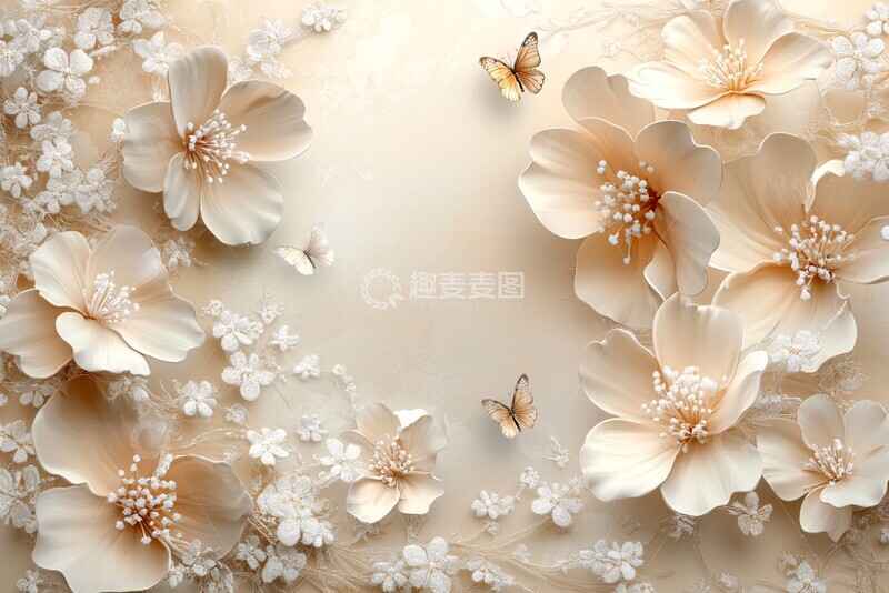 高清大图下载【趣麦麦图】白花花边蝴蝶纹样