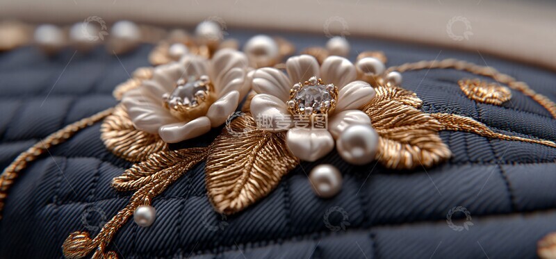 高清大图下载【趣麦麦图】金色珍珠花卉刺绣1