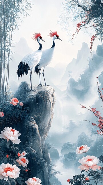 竹林瑞鹤图竹林瑞鹤岩石3