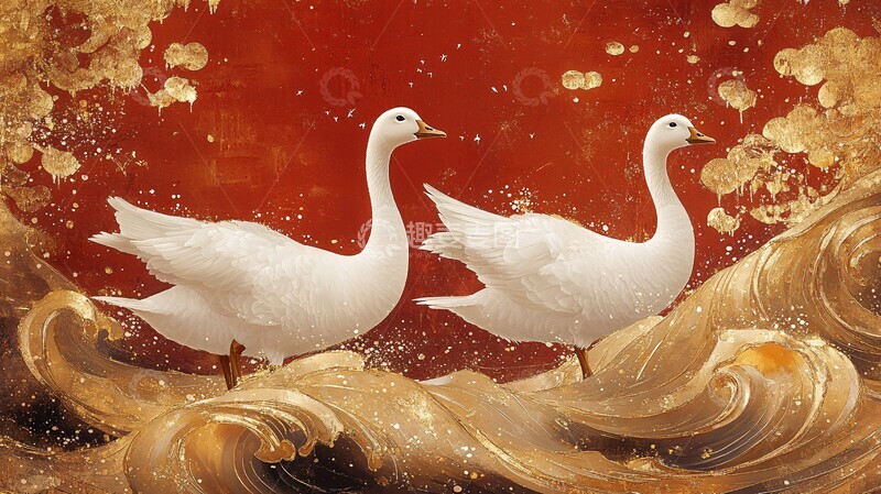 白鹅金羽漩波图
