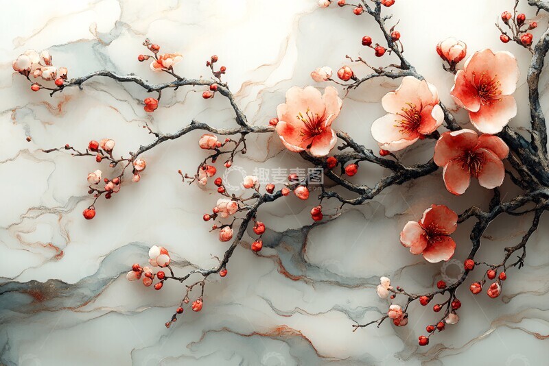 高清大图下载【趣麦麦图】樱花水彩轻纹背景1