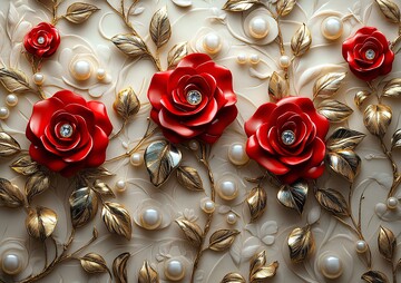 红玫瑰金叶珍珠钻石