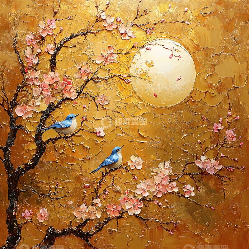 高清大图下载【趣麦麦图】樱花树与蓝鸟1