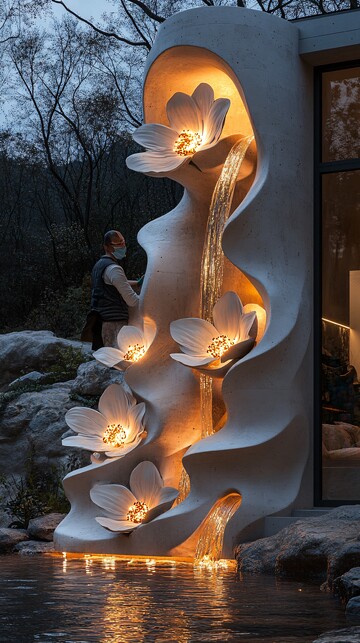 百合花雕塑墙绘2