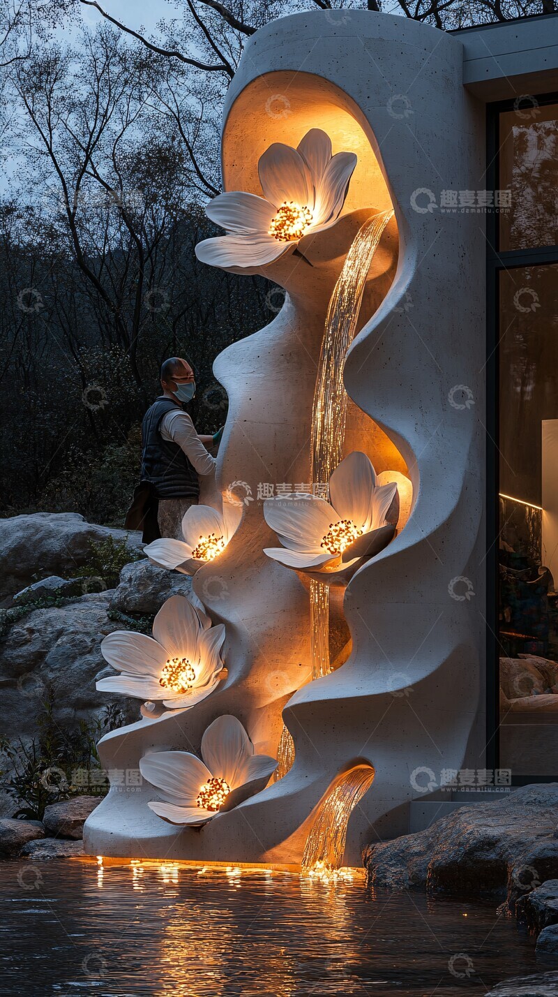 高清大图下载【趣麦麦图】百合花雕塑墙绘2