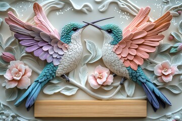 双蜂鸟拱形壁画1