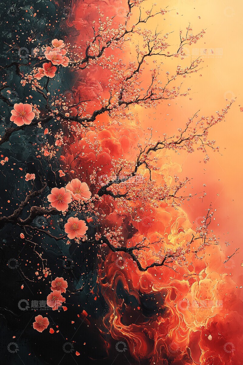 高清大图下载【趣麦麦图】桃花林火焰旗2