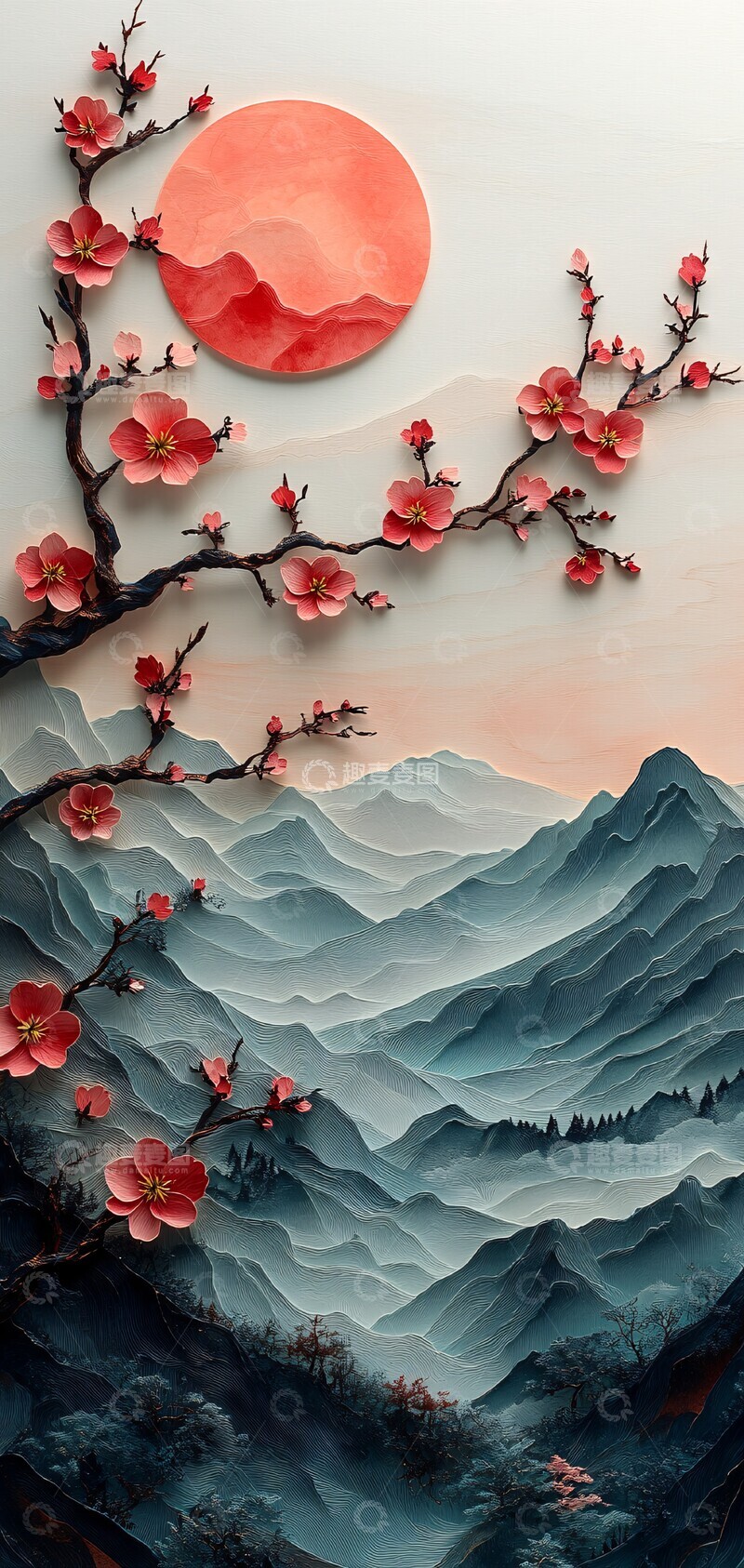 高清大图下载【趣麦麦图】樱花山峦纸艺2