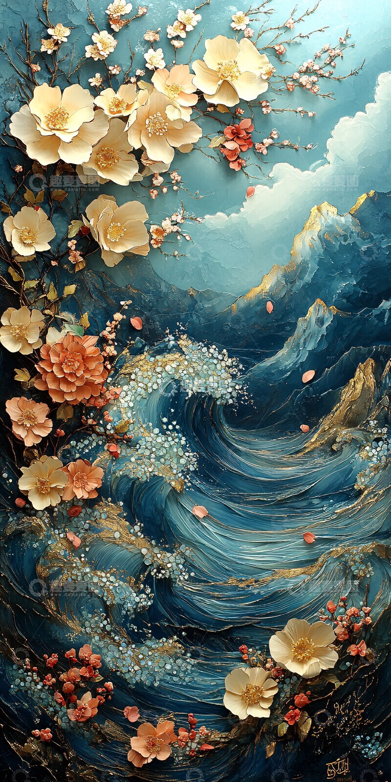 高清大图下载【趣麦麦图】-花浪与樱花樱花剪纸立体3