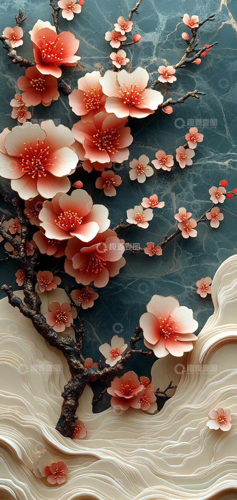 高清大图下载【趣麦麦图】樱花浪涌樱花波浪纸艺3