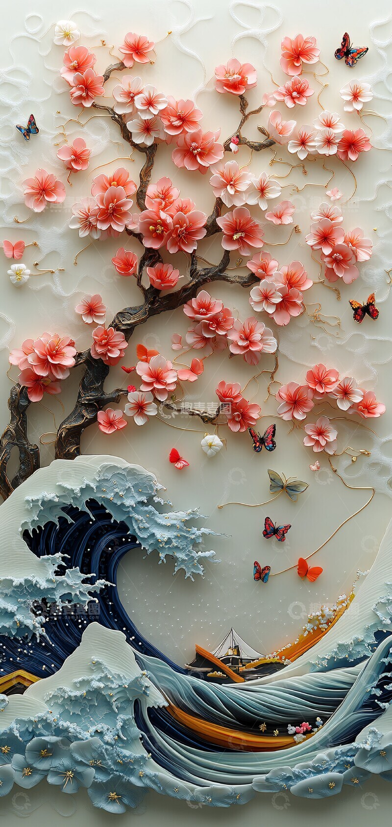 高清大图下载【趣麦麦图】樱花波浪纸艺10