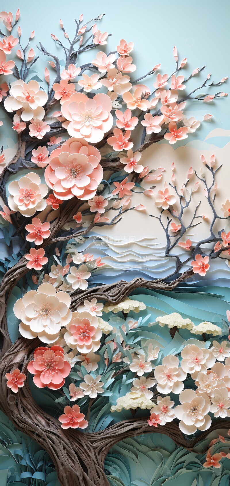 高清大图下载【趣麦麦图】樱花山景纸雕3