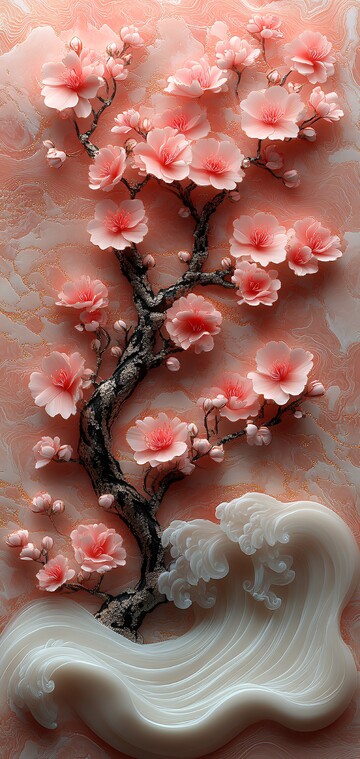 粉色浪花樱花纹样3