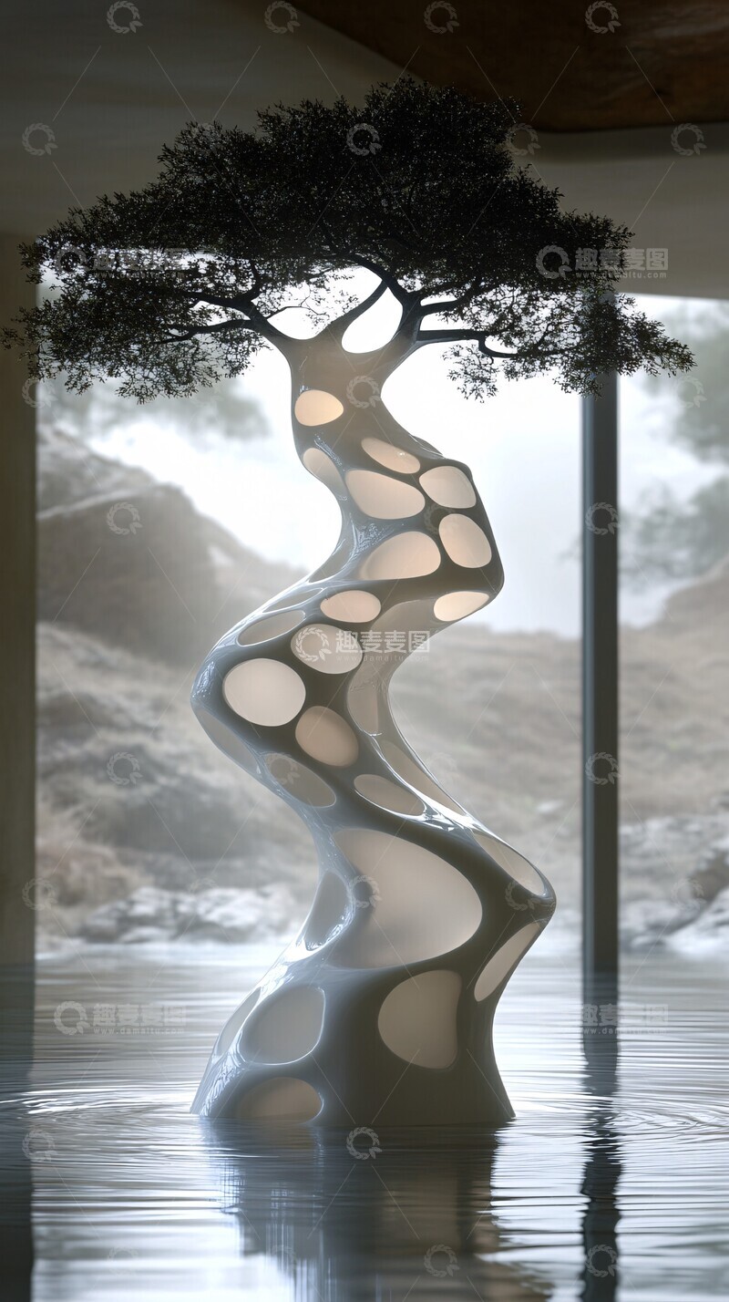 高清大图下载【趣麦麦图】水中树艺术曲线2