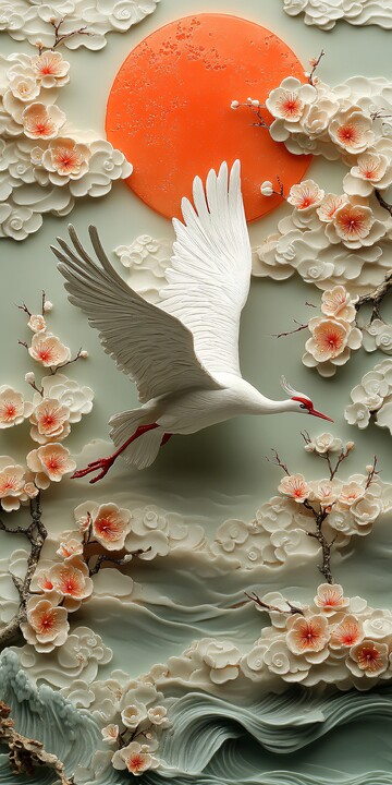 白鹤飞翔桃云图1