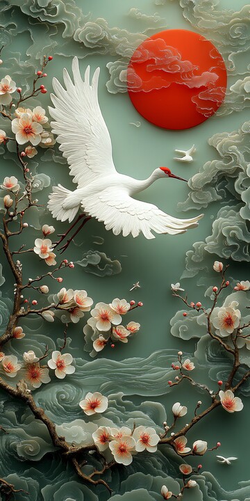 白鹤飞翔桃云图3