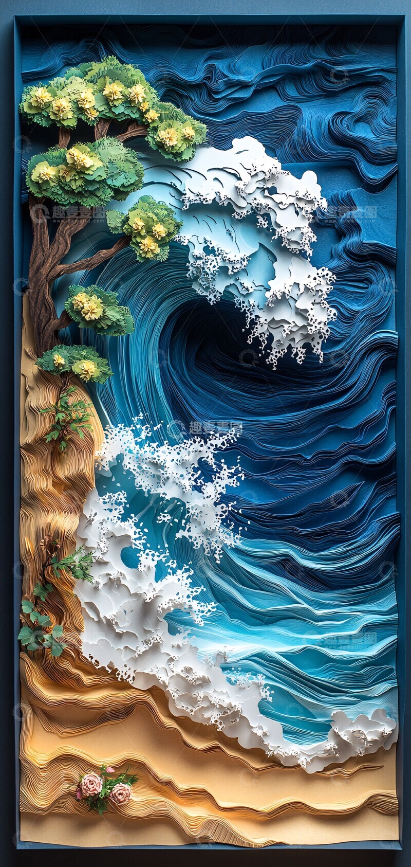 高清大图下载【趣麦麦图】海浪与沙滩纸雕2