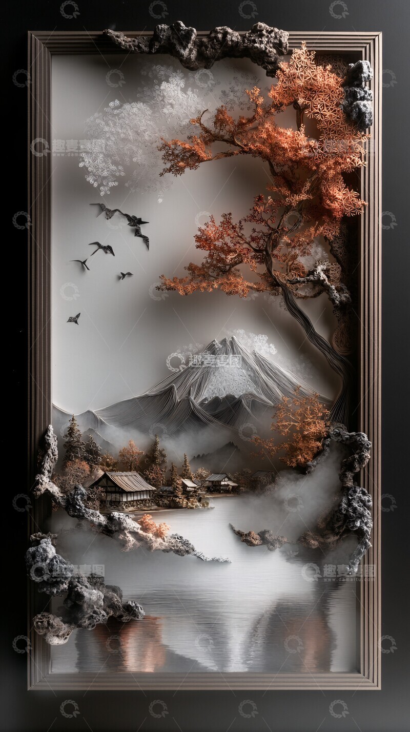 高清大图下载【趣麦麦图】秋色山林纸艺3