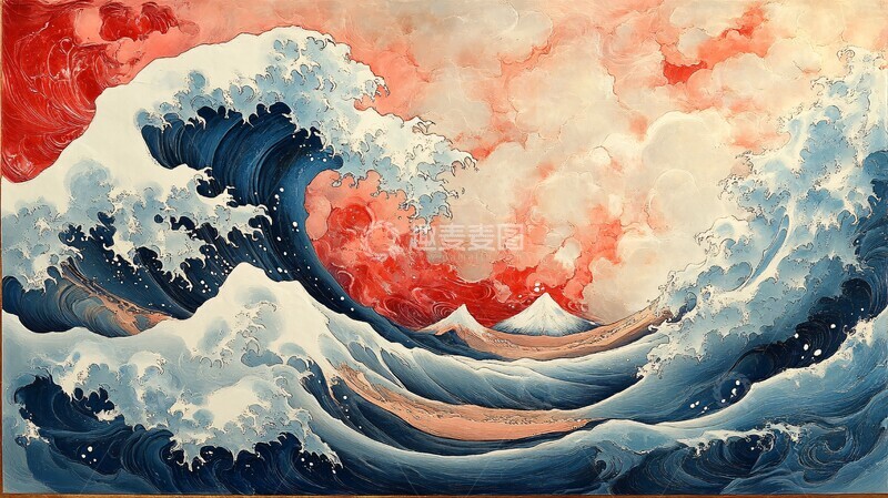 高清大图下载【趣麦麦图】海浪木刻版画3