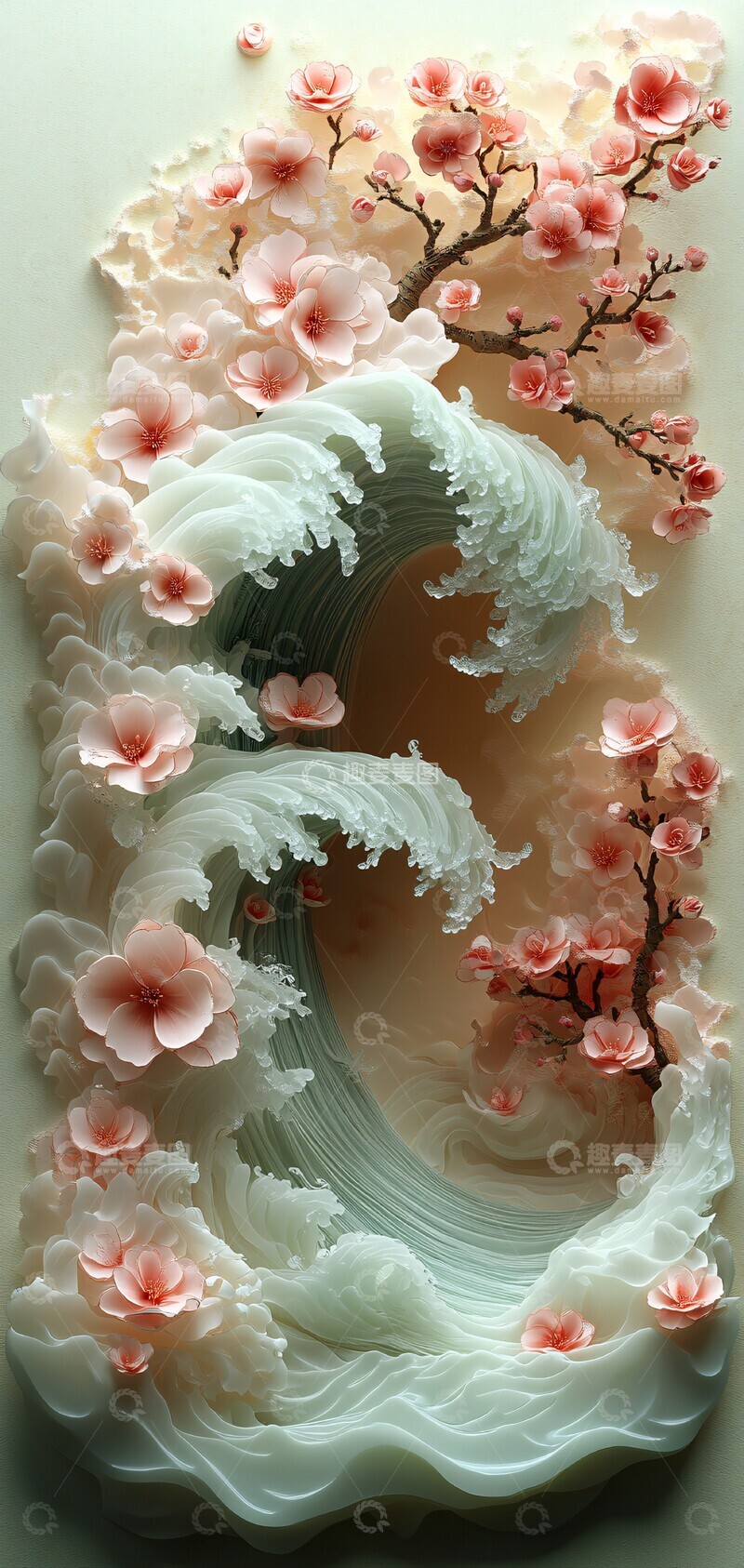 高清大图下载【趣麦麦图】樱花纸艺海浪1