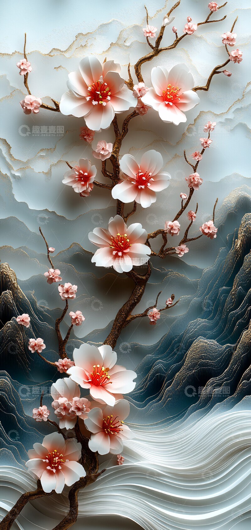 高清大图下载【趣麦麦图】樱花波浪纸雕11