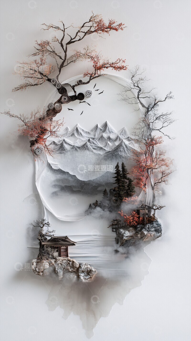高清大图下载【趣麦麦图】秋色山林纸艺1