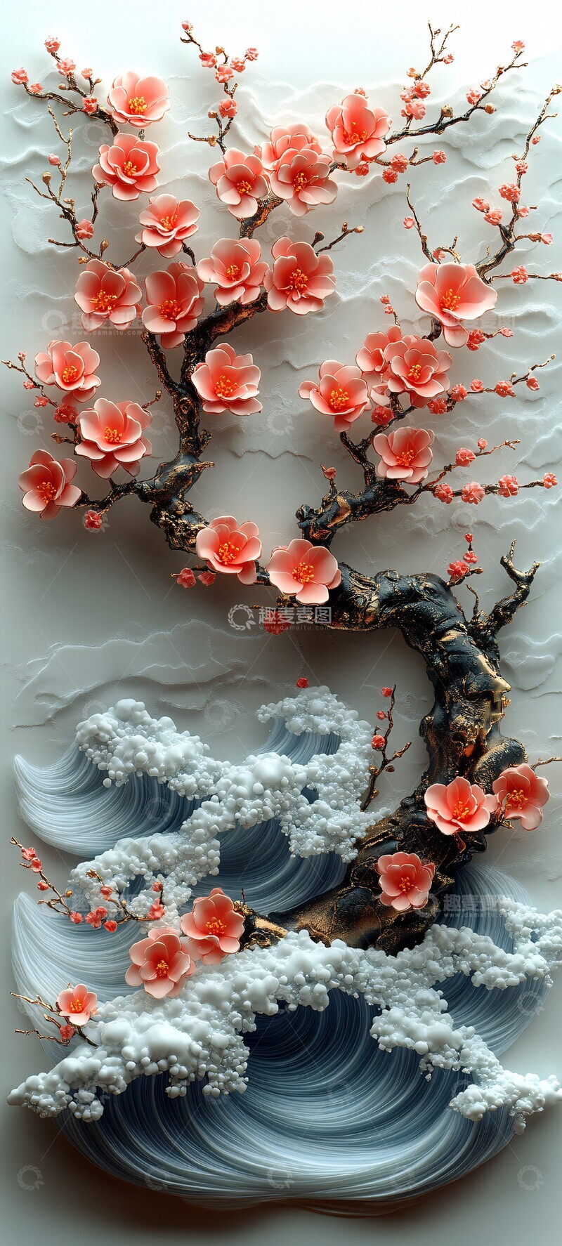 高清大图下载【趣麦麦图】樱花树枝海浪图3