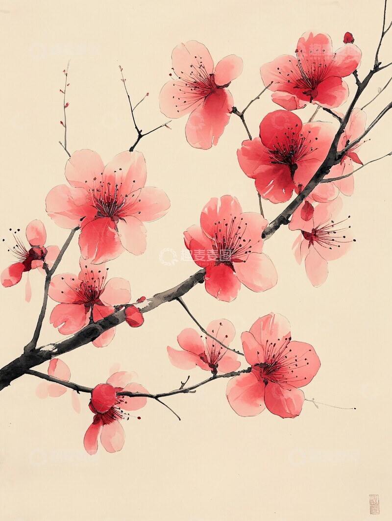 桃花墨色图桃花墨色线条2