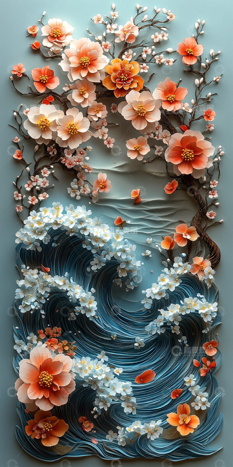 高清大图下载【趣麦麦图】花浪与樱花樱花剪纸立体1